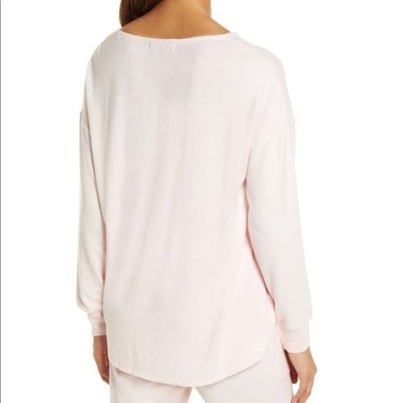 NWT Gibsonlook Lotus Pink Fleece Long Blouson Sleeve V Neck Top Medium - Picture 2 of 11